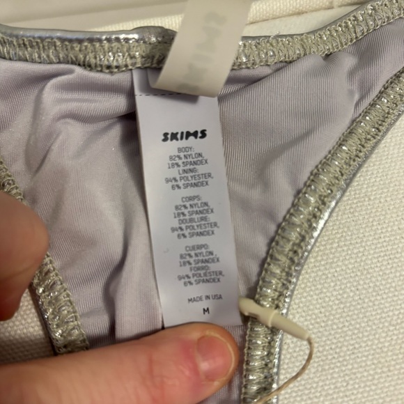 SKIMS Metallic Swim Cycle Suit in Nickel size M - Picture 12 of 12